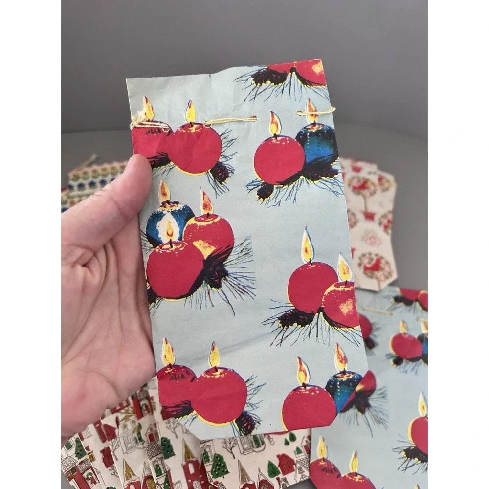 Vintage Christmas CHADWICK MILLER Small Drawstring Paper Gift Treat BAGS